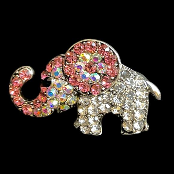 Sparkling Elephant Pin Brooch Pink ABS Clear Crystals - New - Picture 1 of 2